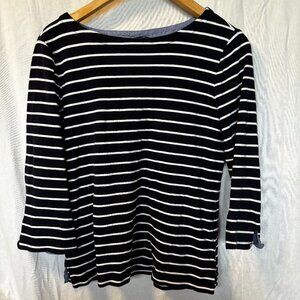 Classic Blue and White Striped Boatneck Top 3/4 sleeves